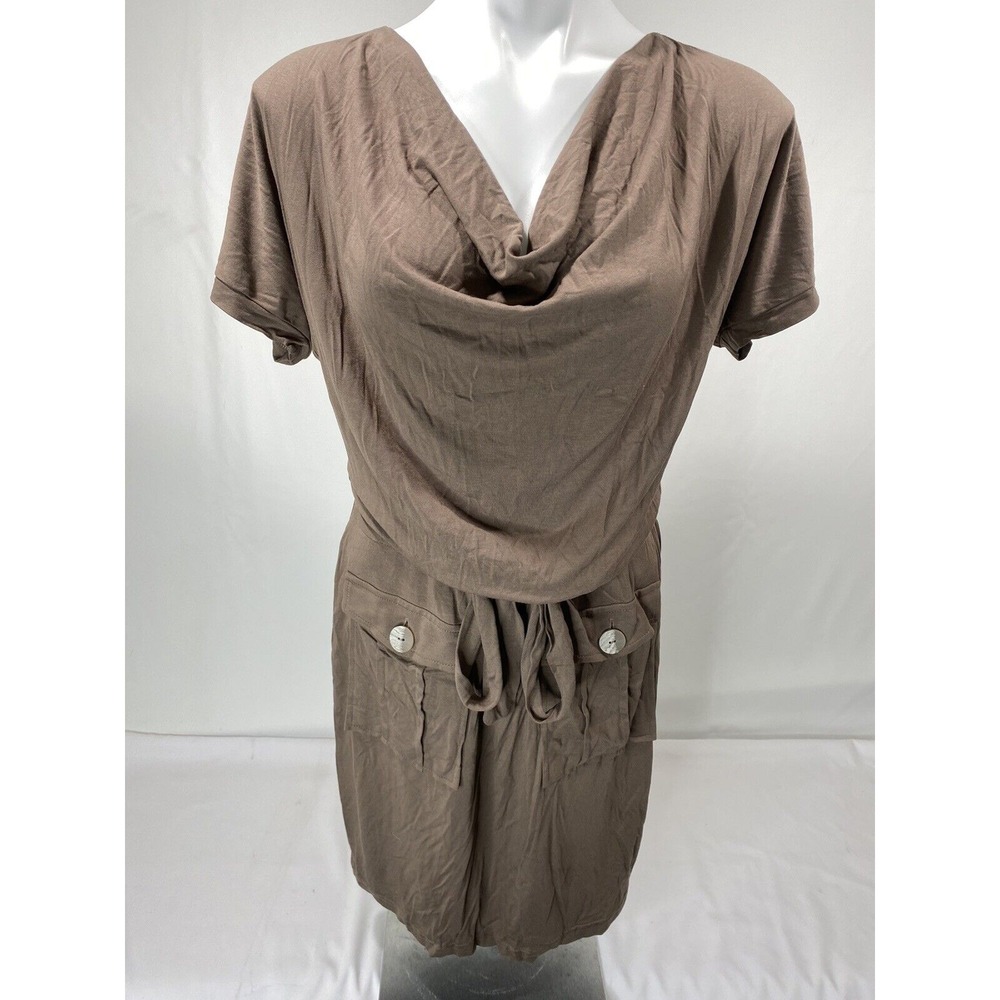 Venus Women's Drop Waist Dress Small Brown with Drawstring and Pocket‎ Front